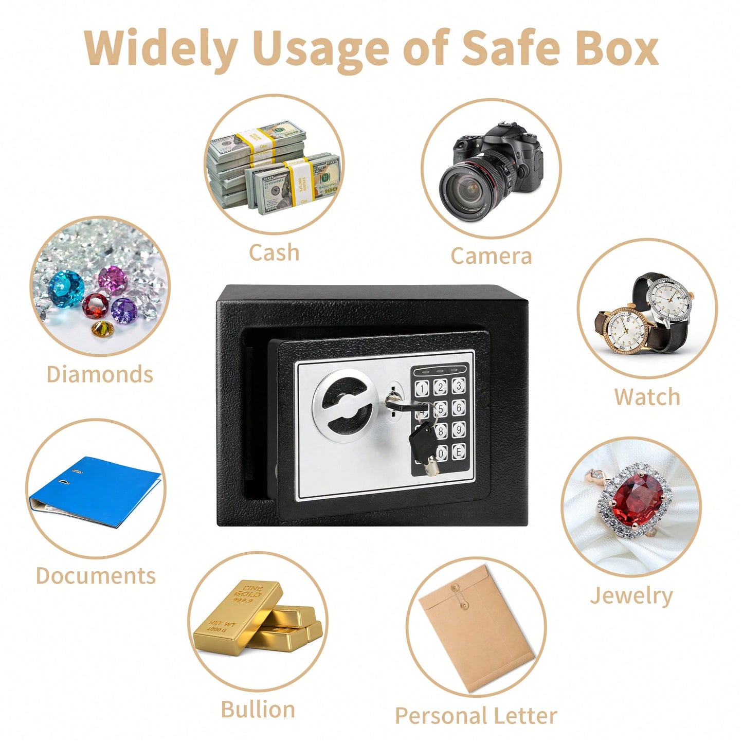 Deli 0.2 Cubic Feet Digital Safe Box – Fireproof & Secure Steel Money Safe For Home With Hidden Cash Storage & Protective Money Bag, Black