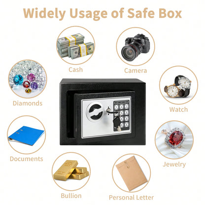 Deli 0.2 Cubic Feet Digital Safe Box – Fireproof & Secure Steel Money Safe For Home With Hidden Cash Storage & Protective Money Bag, Black