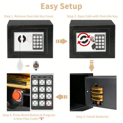 Deli 0.2 Cubic Feet Digital Safe Box – Fireproof & Secure Steel Money Safe For Home With Hidden Cash Storage & Protective Money Bag, Black