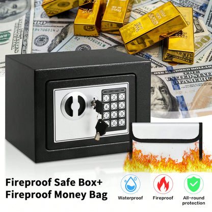 Deli 0.2 Cubic Feet Digital Safe Box – Fireproof & Secure Steel Money Safe For Home With Hidden Cash Storage & Protective Money Bag, Black