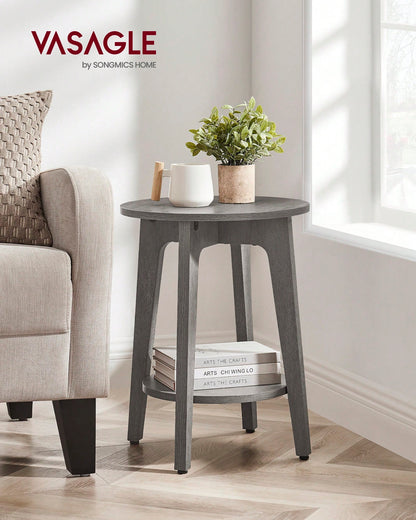 VASAGLE Round End Table With Lower Shelf, Side Table, Nightstand For Small Spaces, 15.8 X15.8 X 19.7 Inches, Room Decor, Grey And Brown