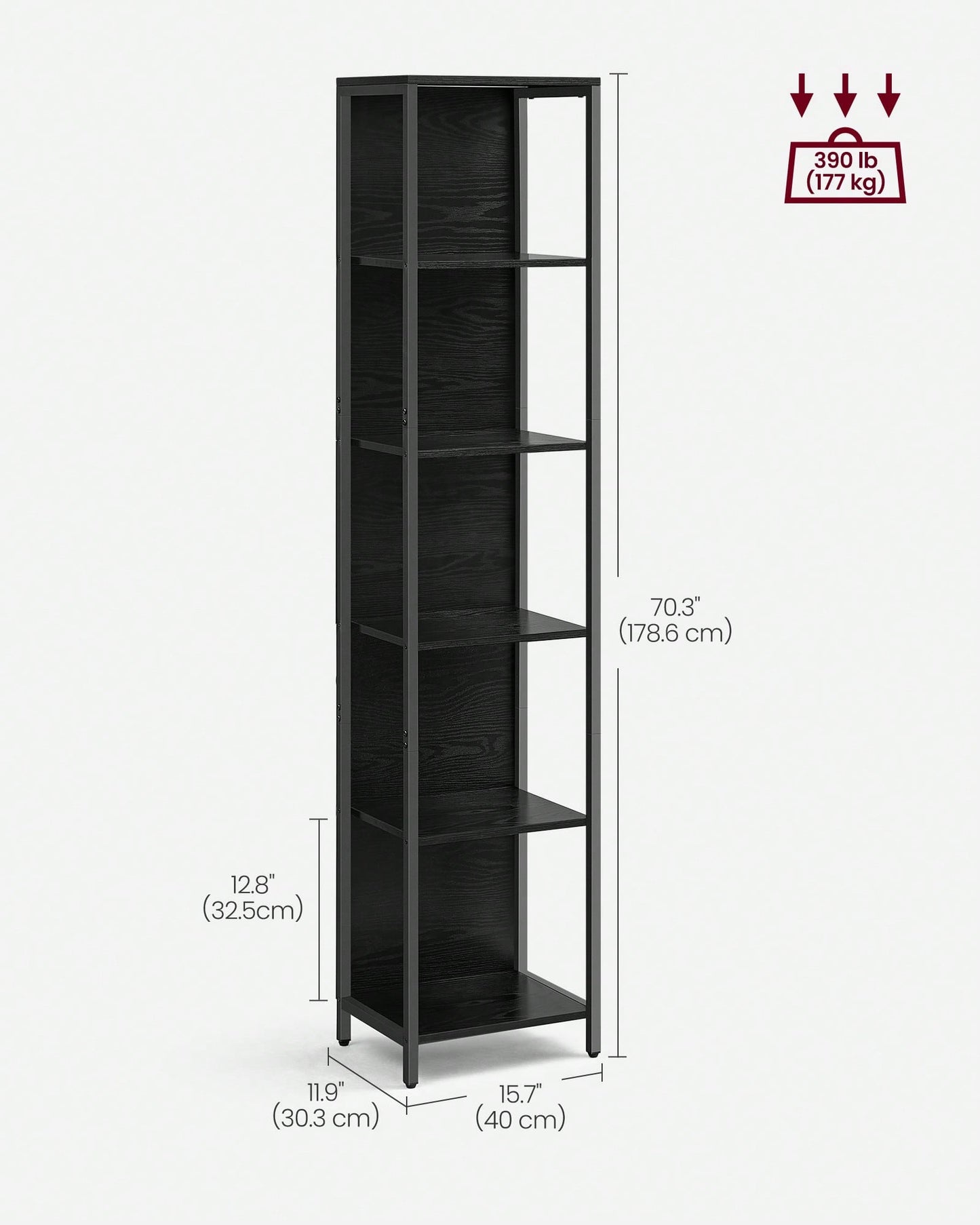 VASAGLE 6-Tier LED Bookshelf, Display Shelf With Dimmable Lights, LED Bookcase With Steel Frame, 11.9 X 15.7 X 70.3 Inches, For Living Room, Bedroom, Office, Black With Wood Grain
