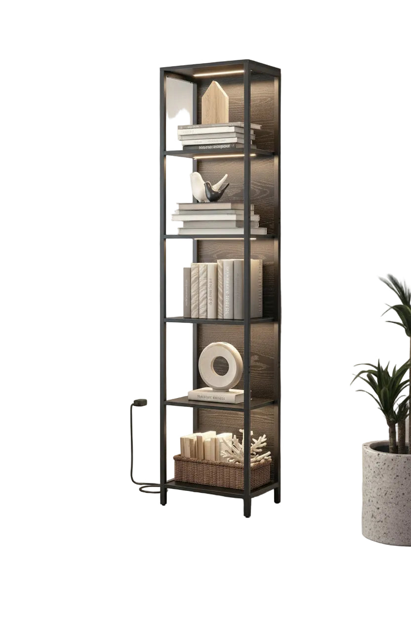 6-Tier LED Bookcase with Dimmable Lights | Steel Frame Display Shelf – MIRA