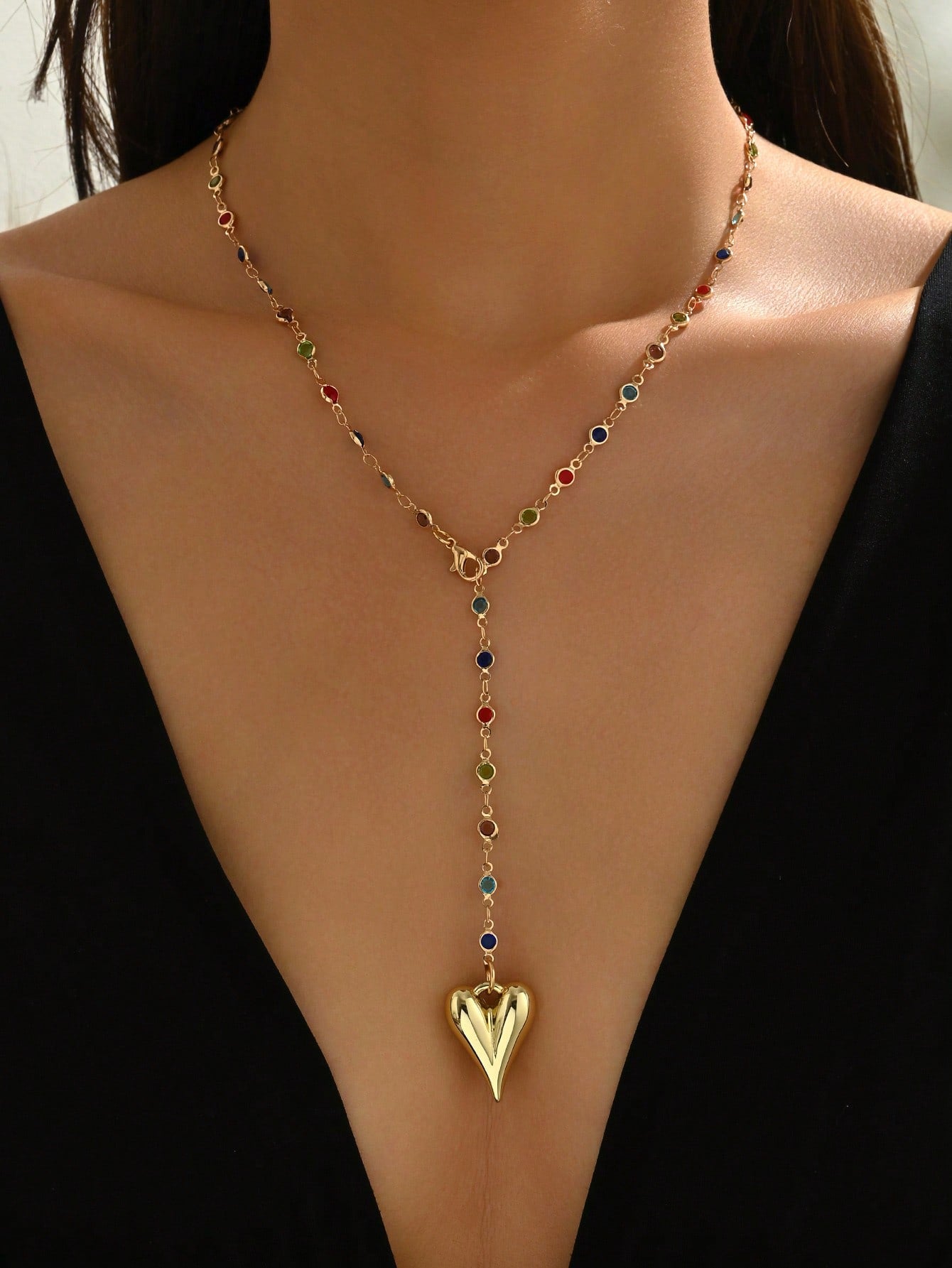 Vintage Geometric Faux Gemstone Y-Shaped Tassel Necklace | MIRA