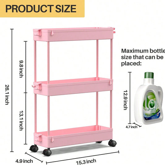 SPACEKEEPER Slim Rolling Storage Cart, 3 Tier Bathroom Storage Organizer Laundry Room Utility Cart Mobile Shelving Unit, Multi-Purpose For Kitchen Office Bathroom Laundry Narrow Places