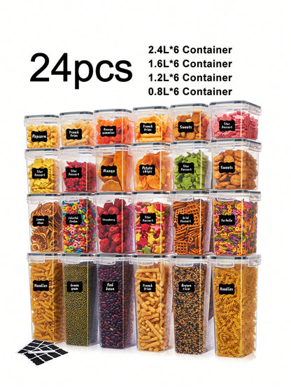 VOOVA 48pcs Sealed Food Storage Containers With LIDS - Lunch Boxes Ideal For Organizing And Storing Grains, Rice, Pasta, Tea, Nuts And Coffee Beans In A Kitchen Pantry - Can Be Used For Dishwasher Washing, Including Labels And Markers