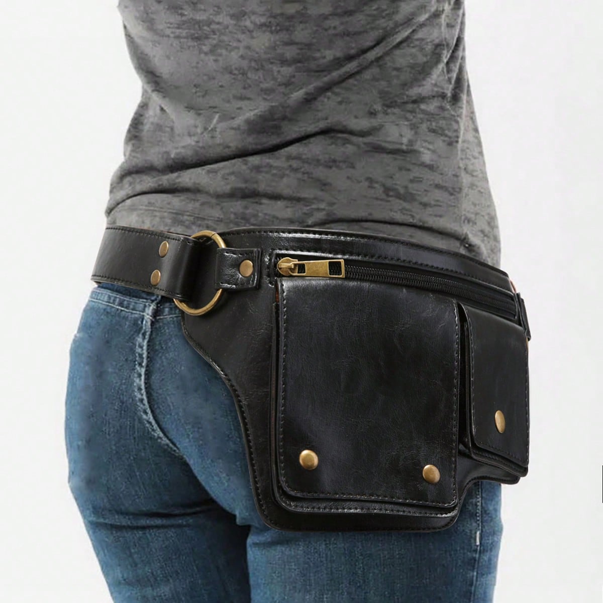 Vintage Leather Fanny Pack with Gold Studs | Women's Waist Bag | MIRA