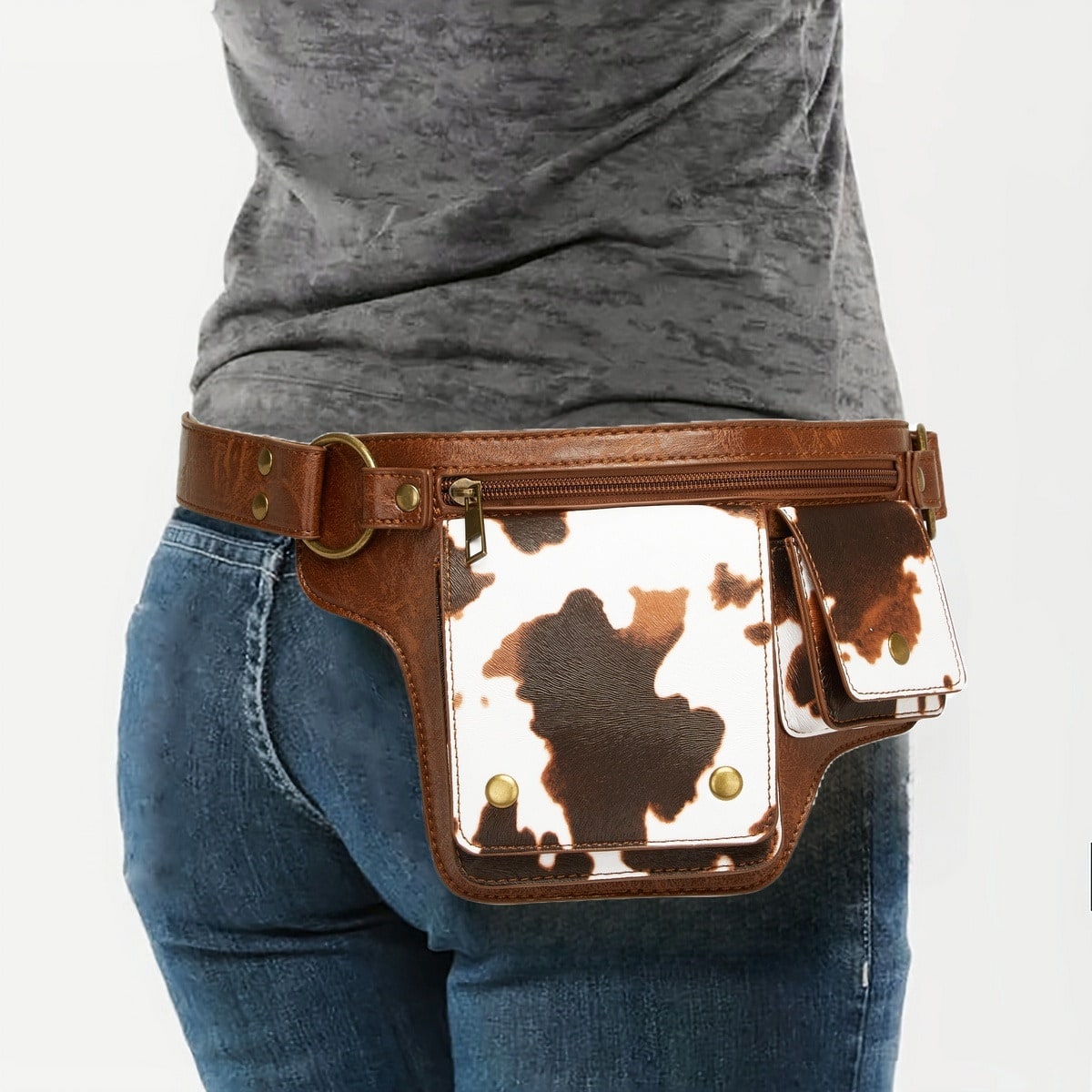 Vintage Leather Fanny Pack with Gold Studs | Women's Waist Bag | MIRA