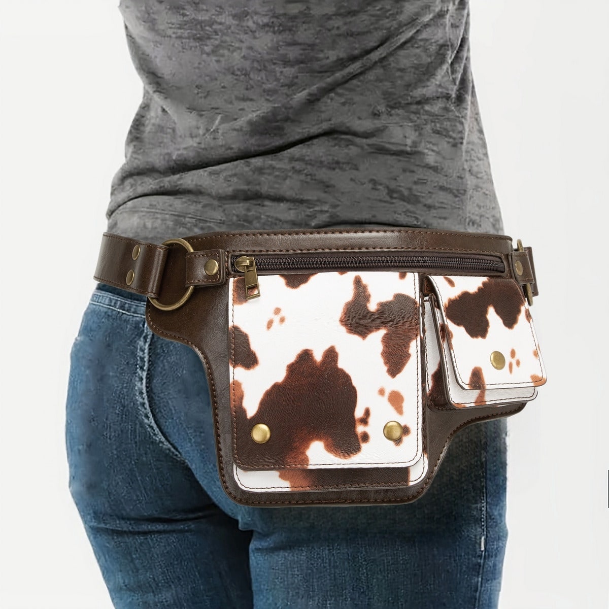 Vintage Leather Fanny Pack with Gold Studs | Women's Waist Bag | MIRA