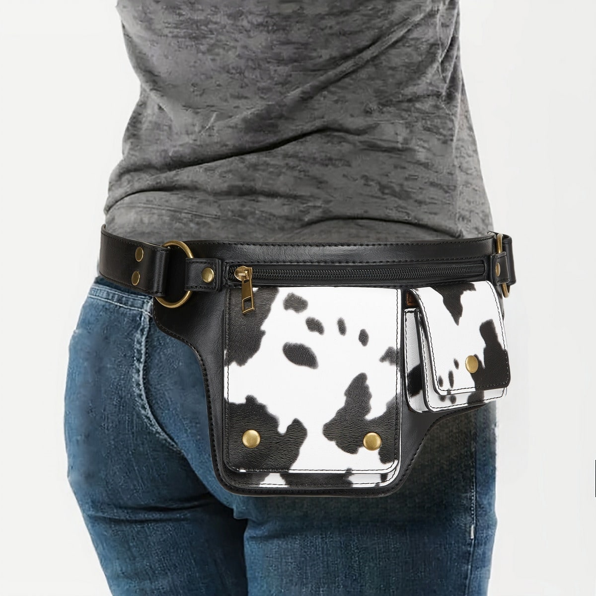 Vintage Leather Fanny Pack with Gold Studs | Women's Waist Bag | MIRA