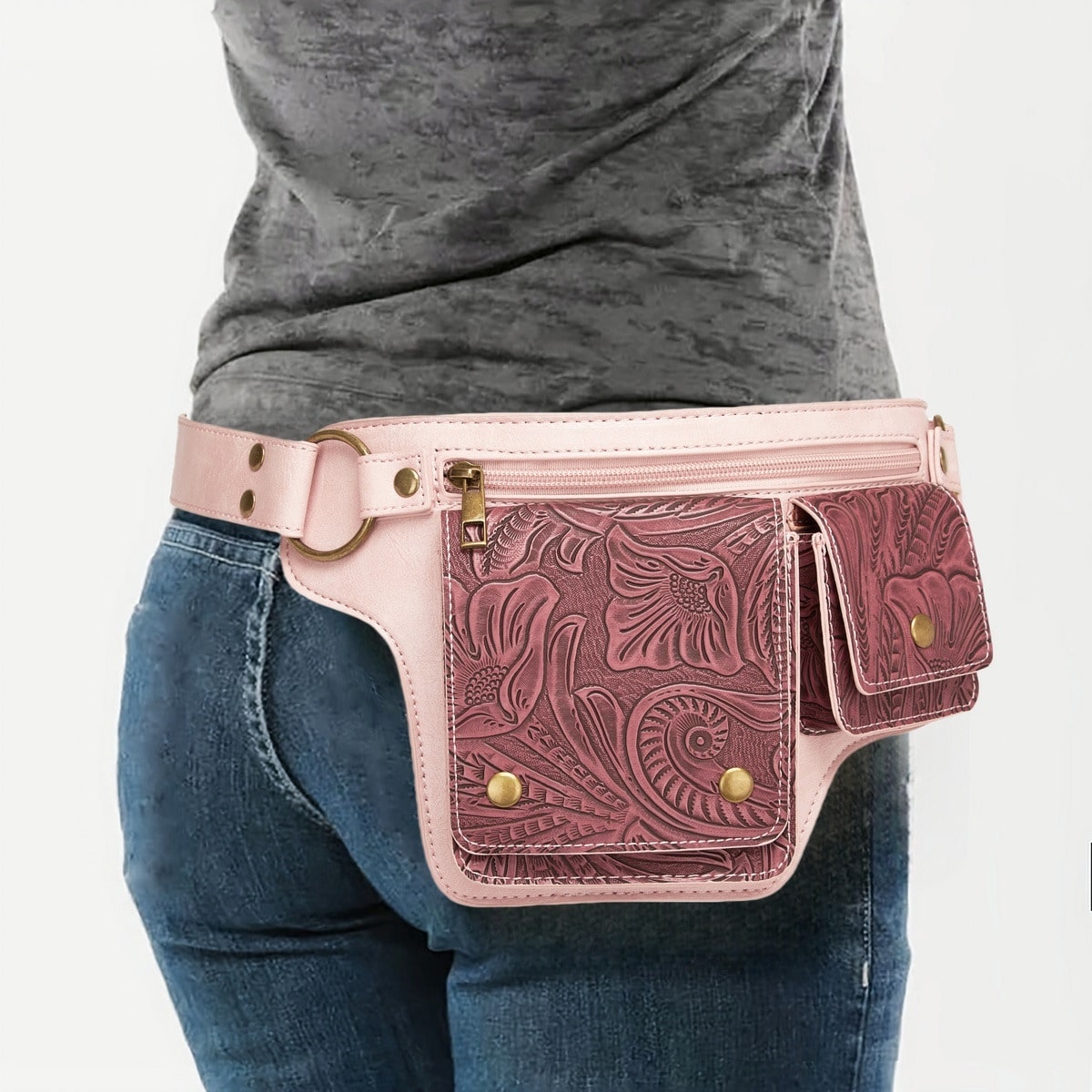 Vintage Leather Fanny Pack with Gold Studs | Women's Waist Bag | MIRA