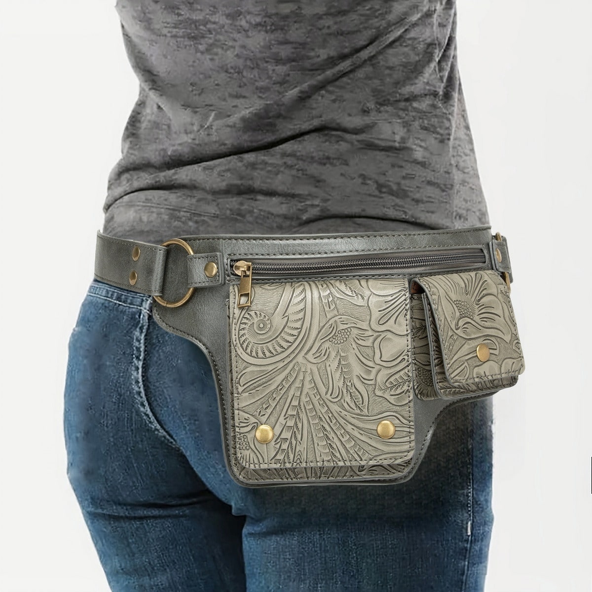 Vintage Leather Fanny Pack with Gold Studs | Women's Waist Bag | MIRA
