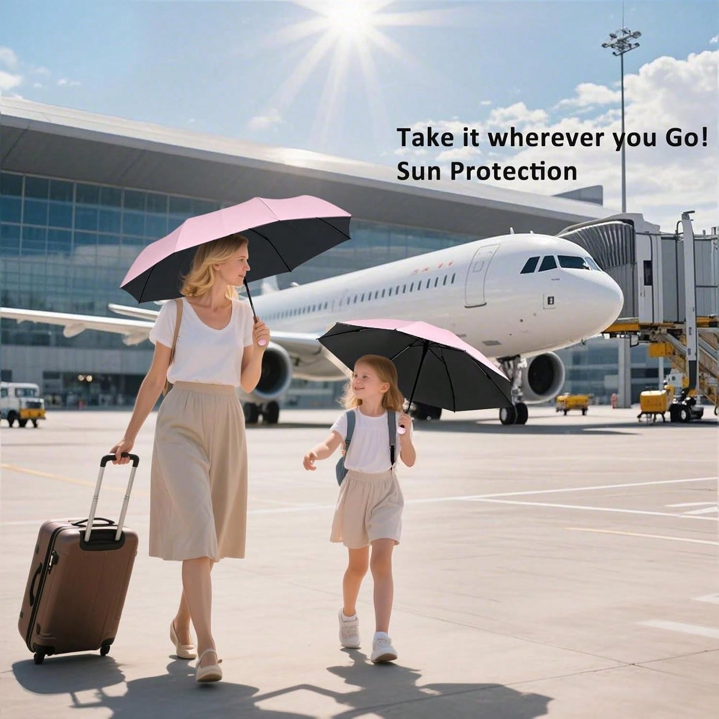 Compact UV Sun ProtectionTravel Umbrella With Case, Mini Umbrella For Purse, Lightweight Windproof 8-Rib Pocket Umbrella For Women Kids And Men