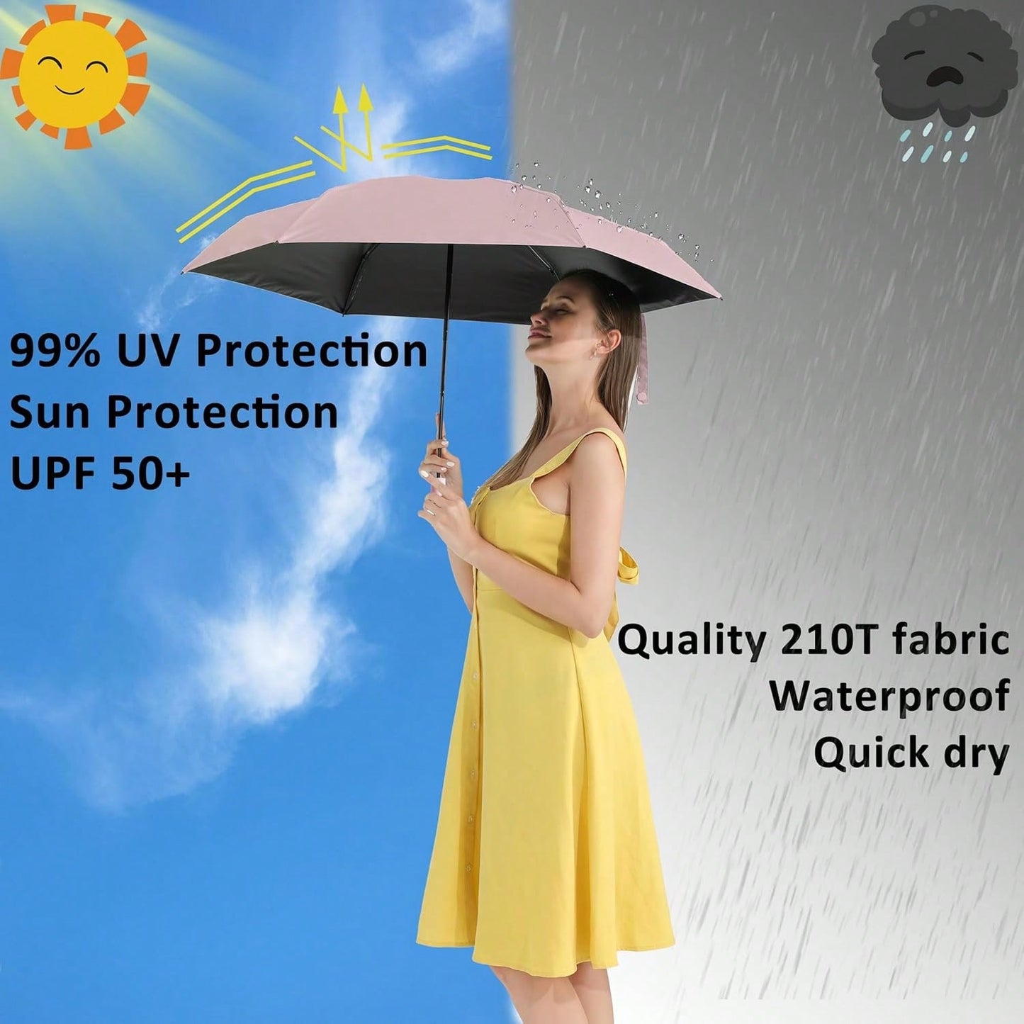 Compact UV Sun ProtectionTravel Umbrella With Case, Mini Umbrella For Purse, Lightweight Windproof 8-Rib Pocket Umbrella For Women Kids And Men