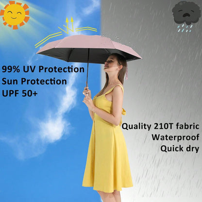 Compact UV Sun ProtectionTravel Umbrella With Case, Mini Umbrella For Purse, Lightweight Windproof 8-Rib Pocket Umbrella For Women Kids And Men