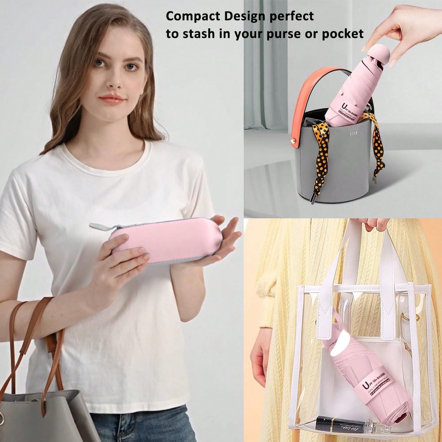 Compact UV Sun ProtectionTravel Umbrella With Case, Mini Umbrella For Purse, Lightweight Windproof 8-Rib Pocket Umbrella For Women Kids And Men