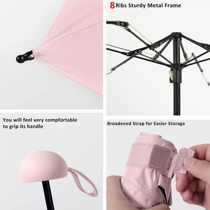 Compact UV Sun ProtectionTravel Umbrella With Case, Mini Umbrella For Purse, Lightweight Windproof 8-Rib Pocket Umbrella For Women Kids And Men