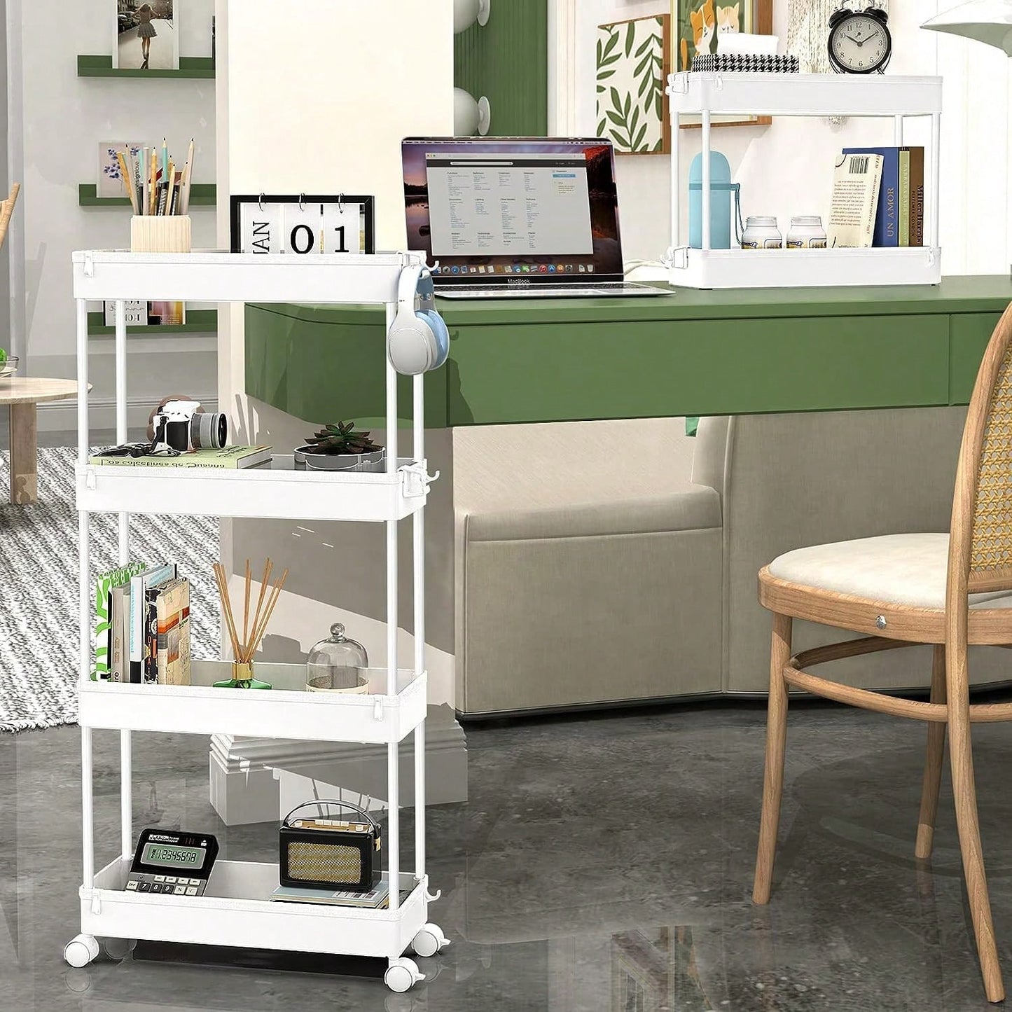 SPACEKEEPER Slim Rolling Storage Cart 4 Tier Bathroom Organizer Mobile Shelving Unit Utility Cart Tower Rack For Kitchen Laundry Narrow Places