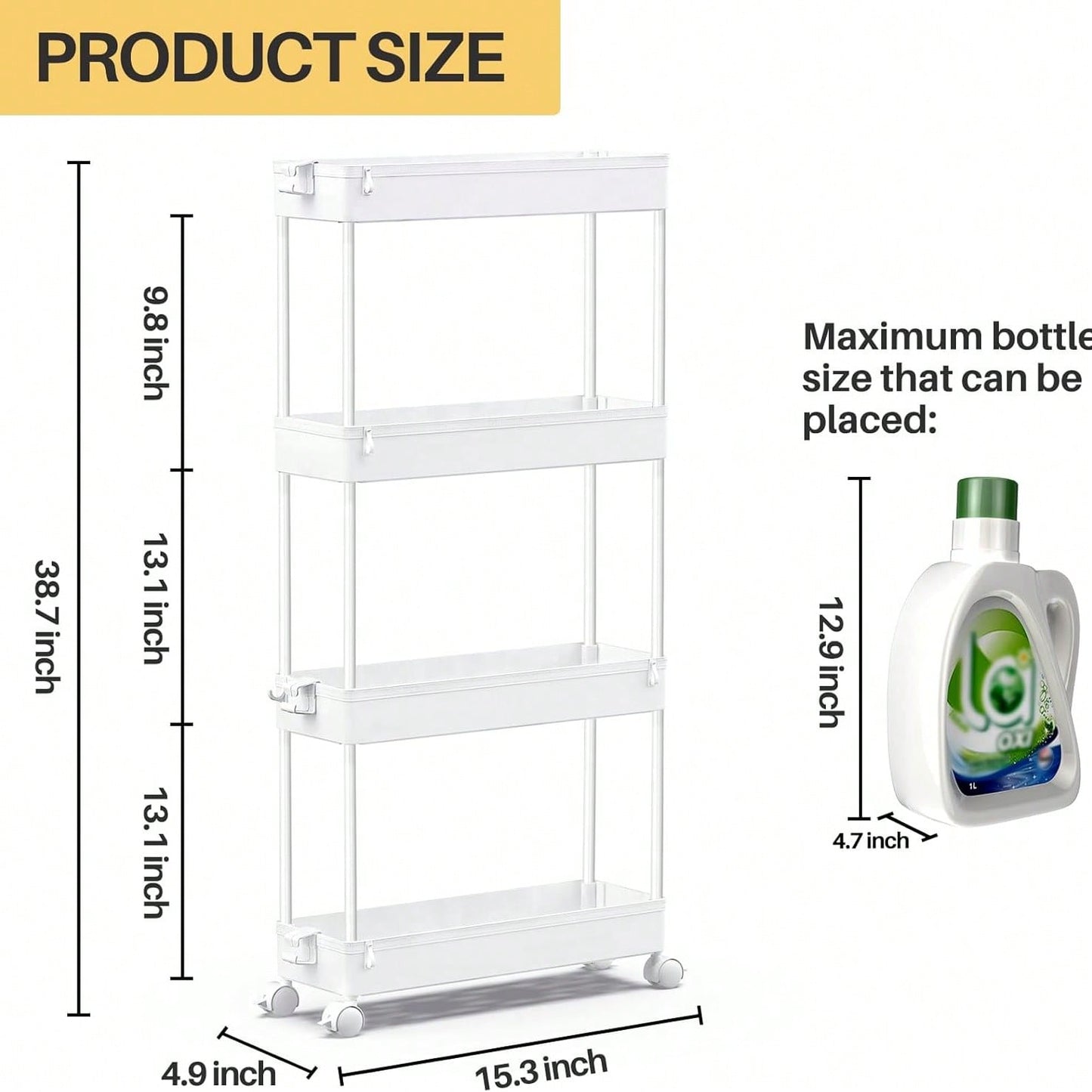 SPACEKEEPER Slim Rolling Storage Cart 4 Tier Bathroom Organizer Mobile Shelving Unit Utility Cart Tower Rack For Kitchen Laundry Narrow Places