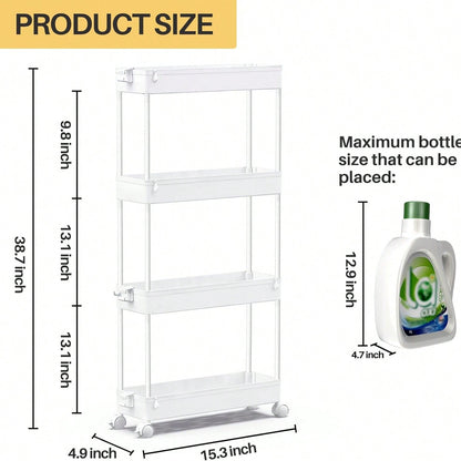 SPACEKEEPER Slim Rolling Storage Cart 4 Tier Bathroom Organizer Mobile Shelving Unit Utility Cart Tower Rack For Kitchen Laundry Narrow Places