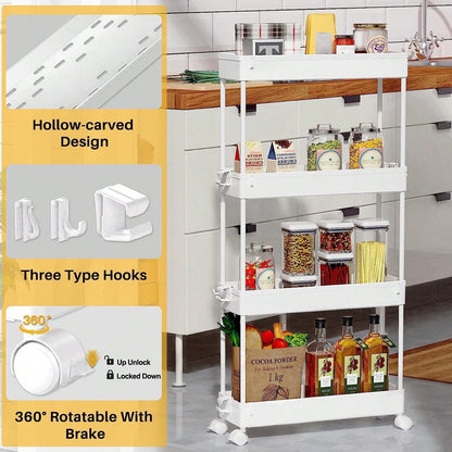 SPACEKEEPER Slim Rolling Storage Cart 4 Tier Bathroom Organizer Mobile Shelving Unit Utility Cart Tower Rack For Kitchen Laundry Narrow Places