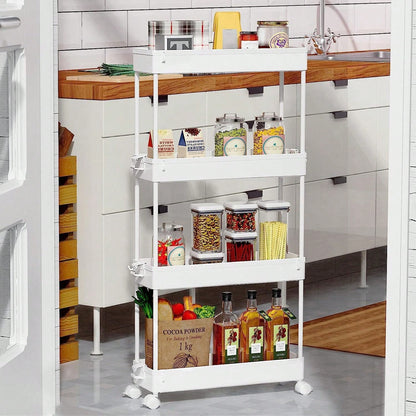 SPACEKEEPER Slim Rolling Storage Cart 4 Tier Bathroom Organizer Mobile Shelving Unit Utility Cart Tower Rack For Kitchen Laundry Narrow Places
