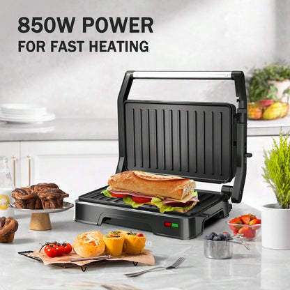 CACHOO Panini Grill Press - 2-Slice, 180° Opening, Non-Stick For Versatile Grilling, Toasting, And Cooking, Easy To Clean, Perfect For Home Kitchens, 850W, 304 Stainless Steel