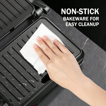 CACHOO Panini Grill Press - 2-Slice, 180° Opening, Non-Stick For Versatile Grilling, Toasting, And Cooking, Easy To Clean, Perfect For Home Kitchens, 850W, 304 Stainless Steel