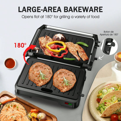 CACHOO Panini Grill Press - 2-Slice, 180° Opening, Non-Stick For Versatile Grilling, Toasting, And Cooking, Easy To Clean, Perfect For Home Kitchens, 850W, 304 Stainless Steel