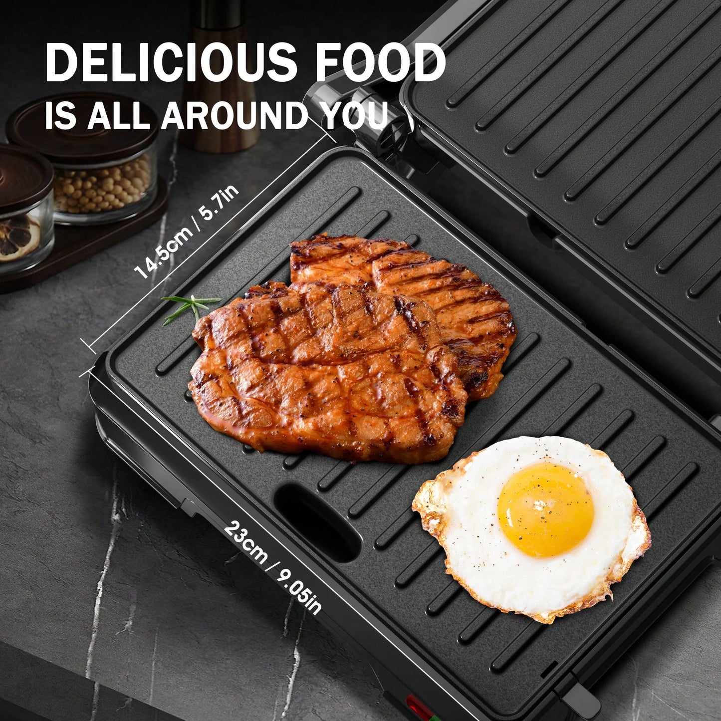 CACHOO Panini Grill Press - 2-Slice, 180° Opening, Non-Stick For Versatile Grilling, Toasting, And Cooking, Easy To Clean, Perfect For Home Kitchens, 850W, 304 Stainless Steel