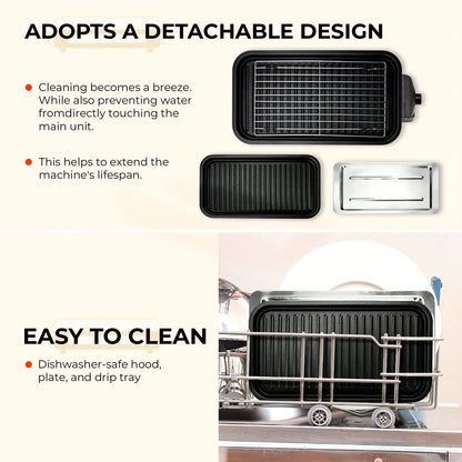 SUSTEAS 1500W Electric Indoor Grill – 2-In-1 Grill & Griddle With Removable Plates – Non-Stick & Dishwasher – Adjustable Temperature Control – For Steak, Burgers, Vegetables (Black),304 Stainless Steel
