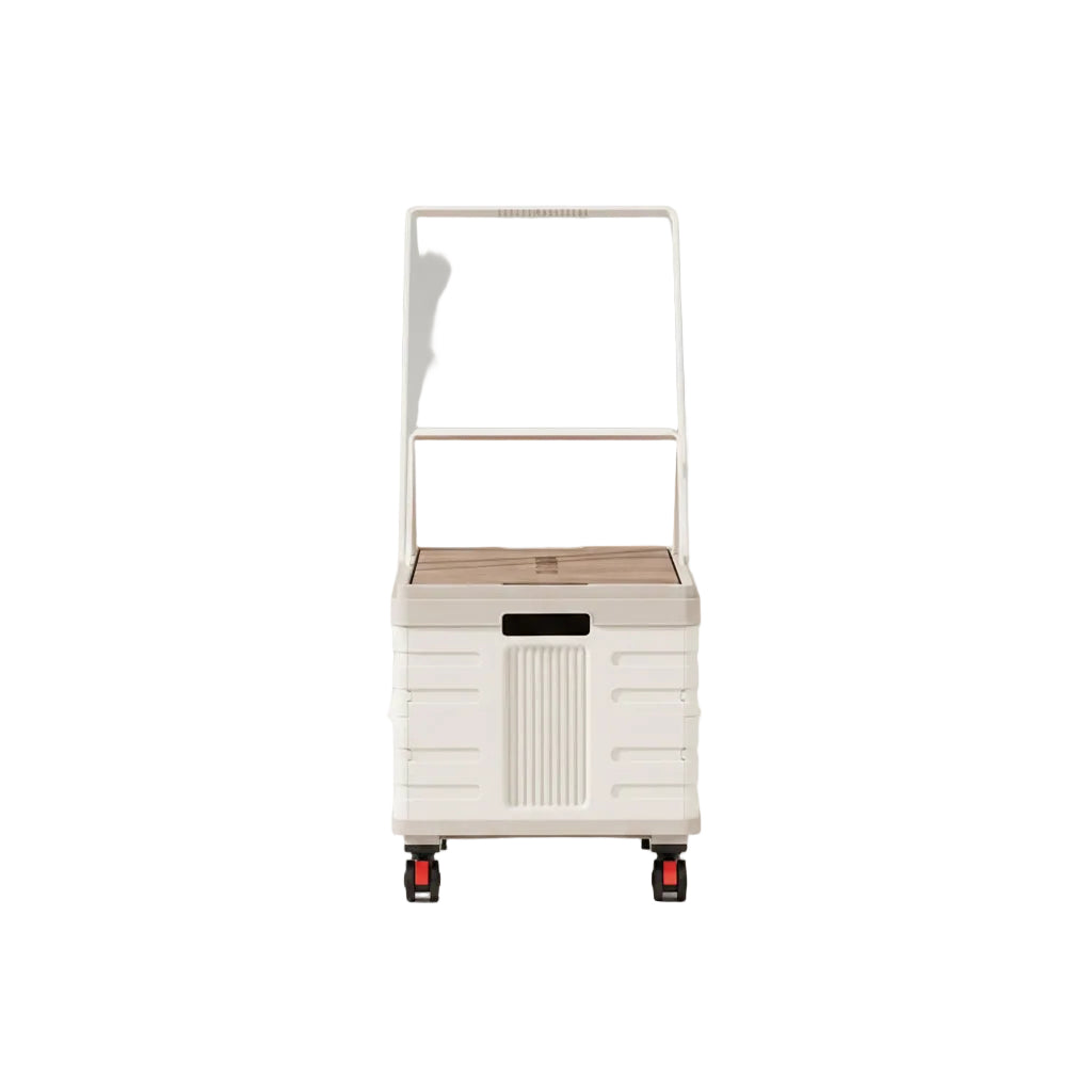 Folding Utility Cart | Portable Rolling Crate with Wooden Lid & 4 Wheels – 65L