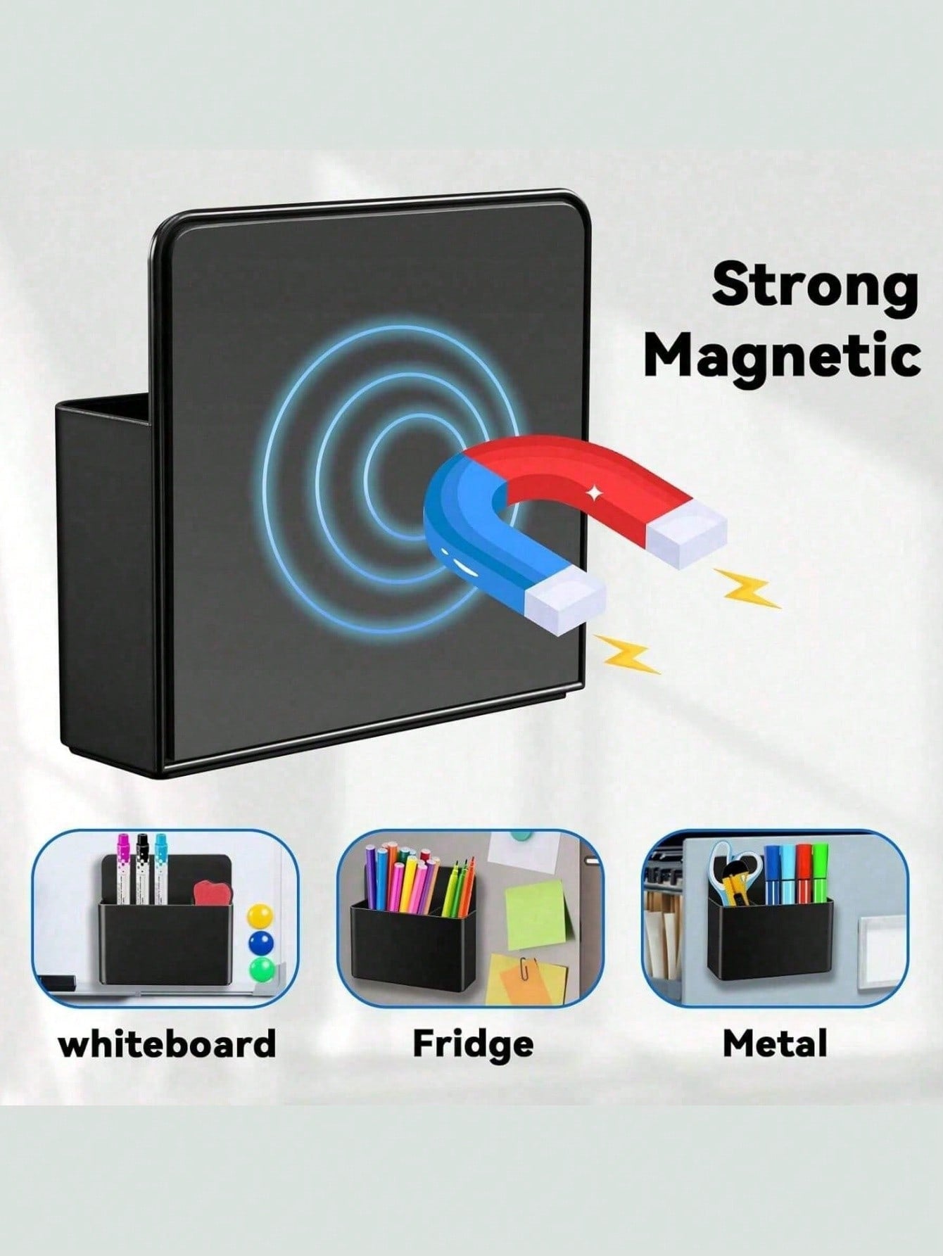 1pc Magnetic Dry Erase Whiteboard Marker Storage Rack, Writing Board Chalk Storage Box, Locker Storage Device, Suitable For Whiteboard, Refrigerator, Remote Control Rack, Office, Home, Kitchen, School, Magnetic Cup, Blackboard Storage Pen Holder, Adjustab