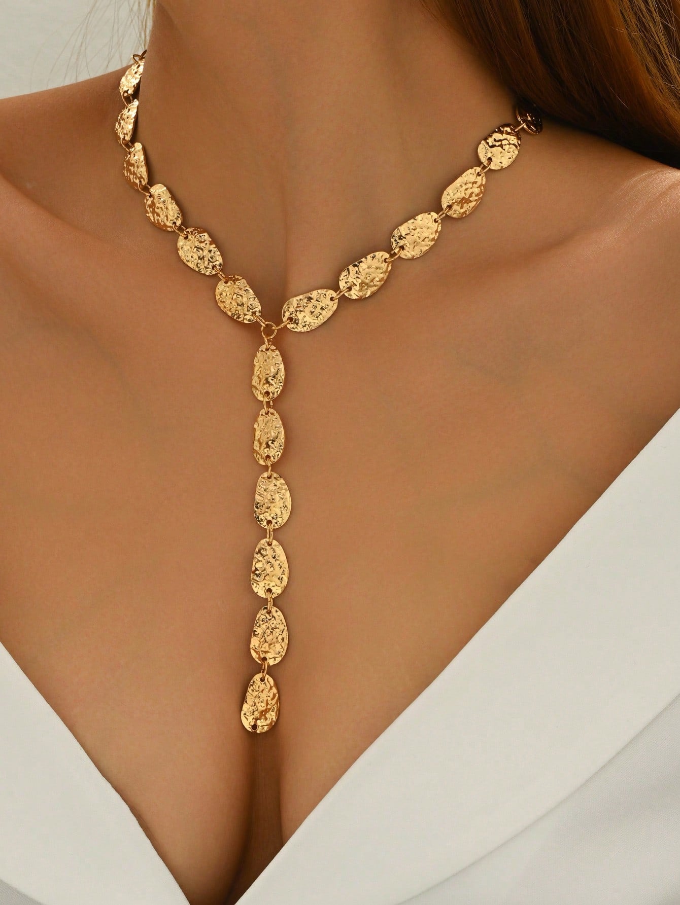 Vintage Geometric Faux Gemstone Y-Shaped Tassel Necklace | MIRA