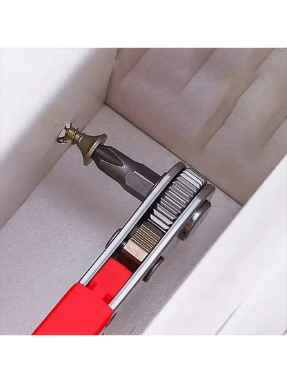 Ratchet Screwdriver Handles Narrow Spaces, Front And Rear, Elbow Wrench, Right Angle Bending, Cross Screwdriver, Steel Material, Red Color, Requires Assembly, Non-Electric, Battery-Free For Industrial And Scientific Use, Tools For Men