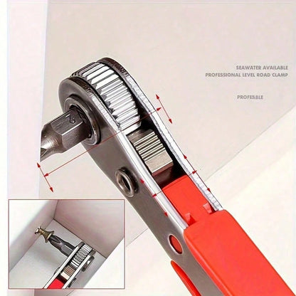 Ratchet Screwdriver Handles Narrow Spaces, Front And Rear, Elbow Wrench, Right Angle Bending, Cross Screwdriver, Steel Material, Red Color, Requires Assembly, Non-Electric, Battery-Free For Industrial And Scientific Use, Tools For Men