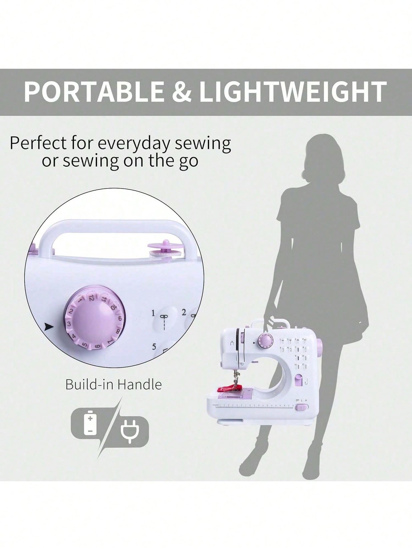 Portable Electric Sewing Machine Professional Version, With 12 Thread Patterns, Adjustable Speed, Overlock, Suitable For Novice Sewing Enthusiasts, Lightweight, Easy To Use, Very Suitable For Repair DIY, Handmade