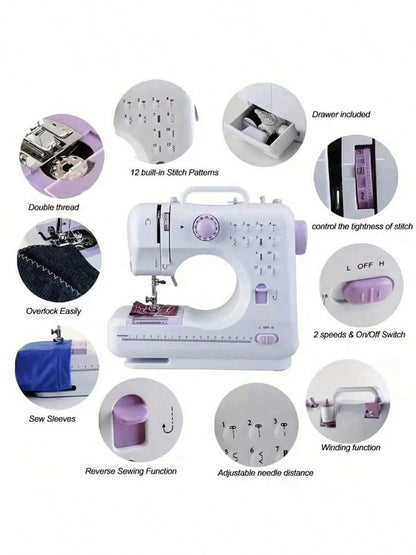 Portable Electric Sewing Machine Professional Version, With 12 Thread Patterns, Adjustable Speed, Overlock, Suitable For Novice Sewing Enthusiasts, Lightweight, Easy To Use, Very Suitable For Repair DIY, Handmade