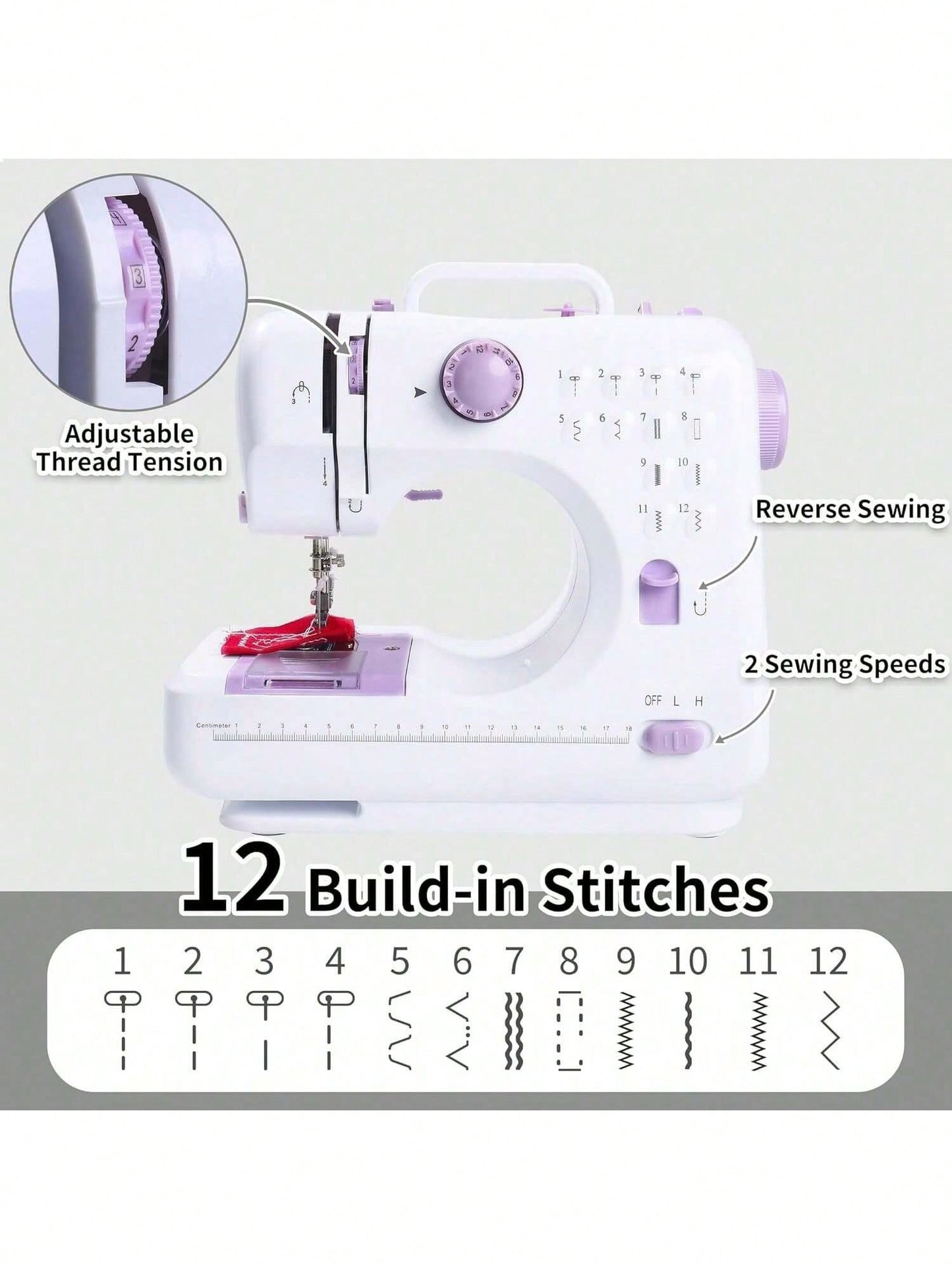 Portable Electric Sewing Machine Professional Version, With 12 Thread Patterns, Adjustable Speed, Overlock, Suitable For Novice Sewing Enthusiasts, Lightweight, Easy To Use, Very Suitable For Repair DIY, Handmade