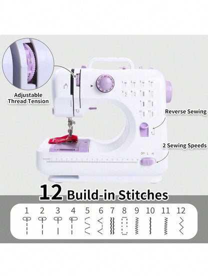 Portable Electric Sewing Machine Professional Version, With 12 Thread Patterns, Adjustable Speed, Overlock, Suitable For Novice Sewing Enthusiasts, Lightweight, Easy To Use, Very Suitable For Repair DIY, Handmade