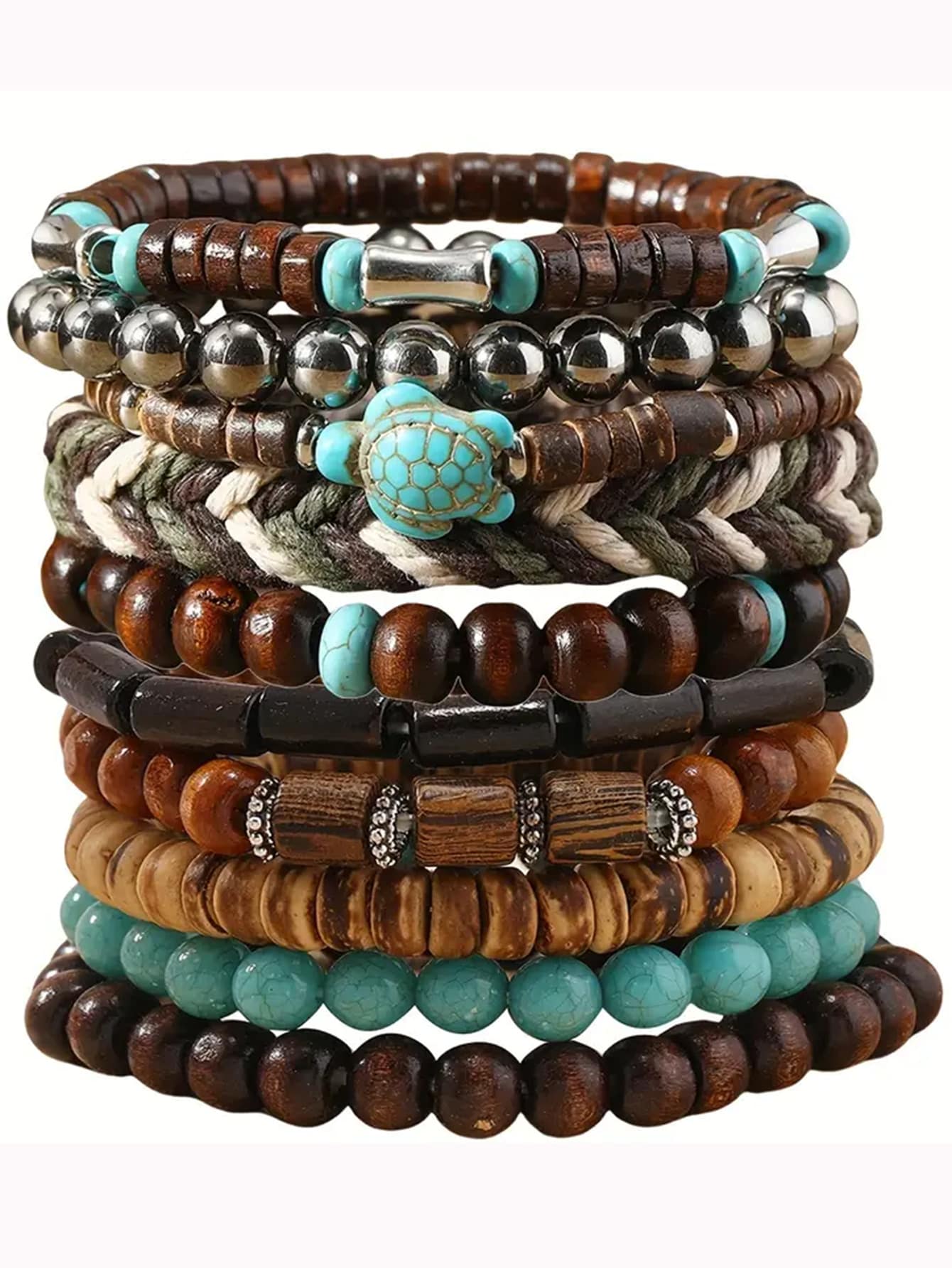 Handmade Boho Beaded Bracelets with Turtle Charm | Stackable Set | MIRA
