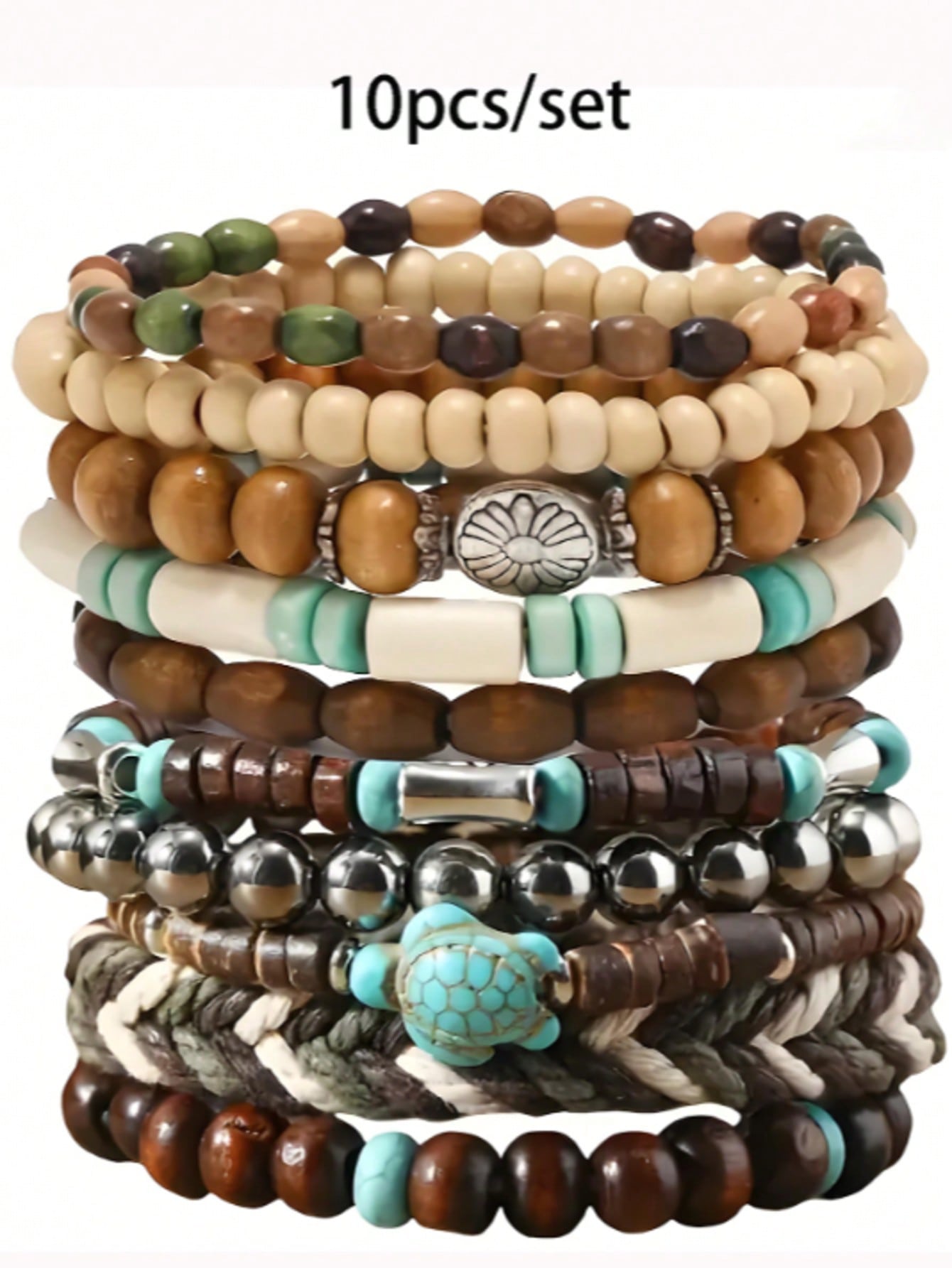 Handmade Boho Beaded Bracelets with Turtle Charm | Stackable Set | MIRA