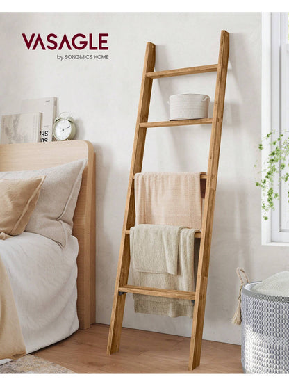 VASAGLE Blanket Ladder Decorative Farmhouse For The Living Room, 5-Tier Ladder Shelf, Ladder Rack For Storage And Decor, Honey Brown ULLS018K41