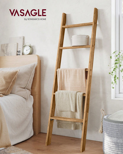 VASAGLE Blanket Ladder Decorative Farmhouse For The Living Room, 5-Tier Ladder Shelf, Ladder Rack For Storage And Decor, Honey Brown ULLS018K41