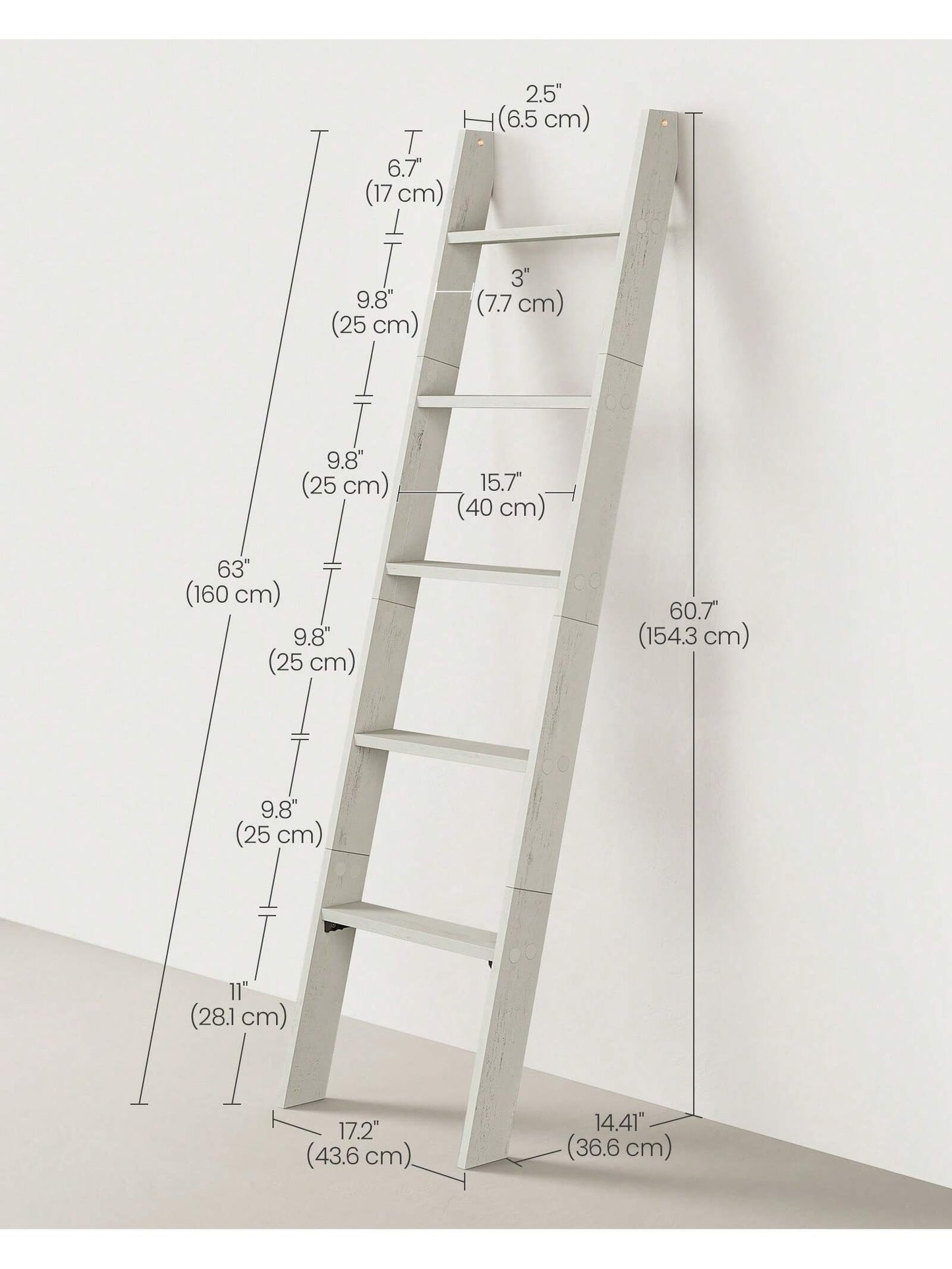 VASAGLE Blanket Ladder Decorative Farmhouse For The Living Room, 5-Tier Ladder Shelf, Ladder Rack For Storage And Decor, Honey Brown ULLS018K41