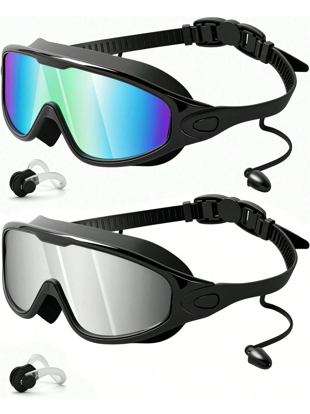 Adult Swim Goggles | Wide View, Anti-Fog & UV Protection with Earplugs & Nose Clip