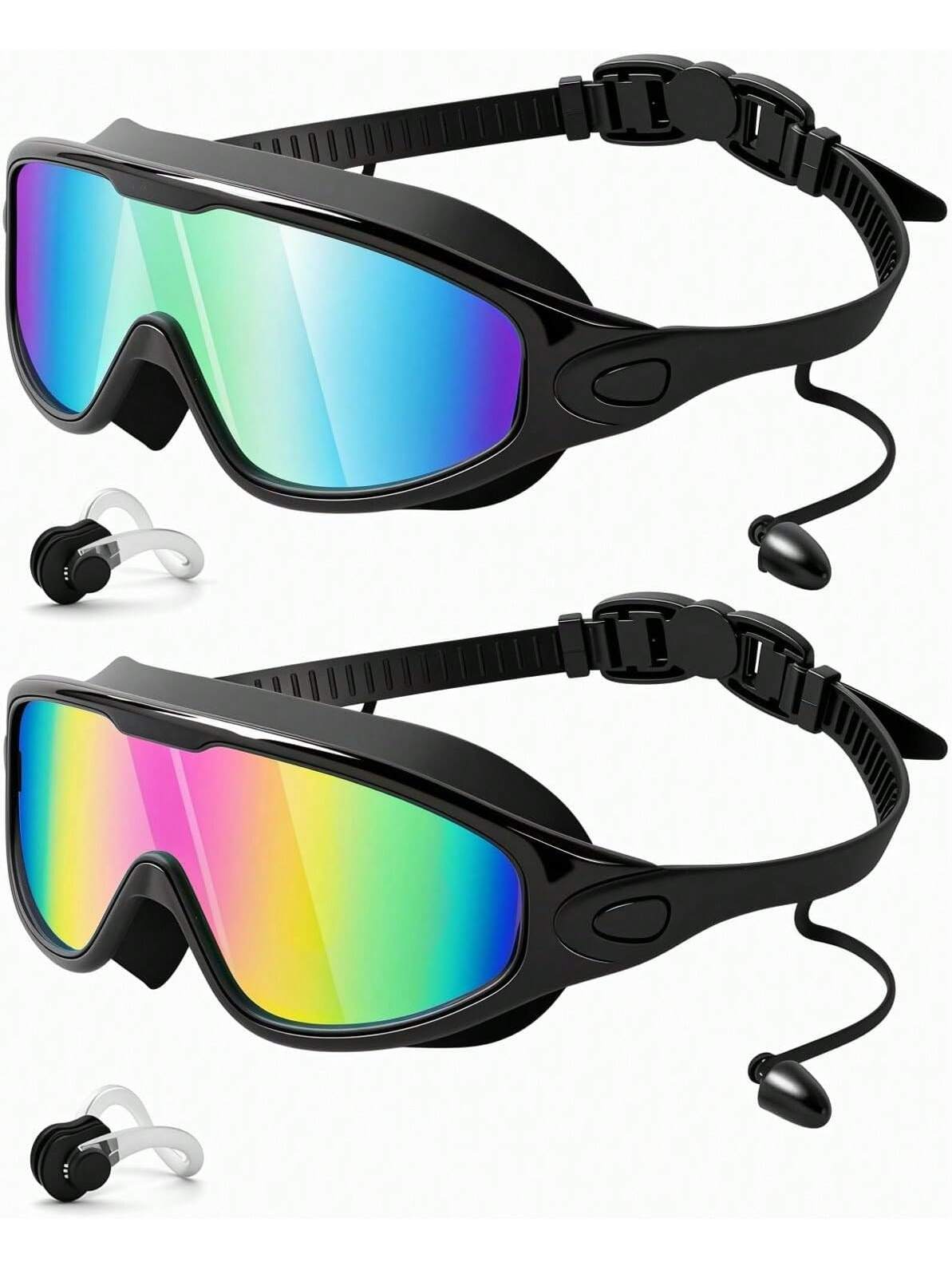 Adult Swim Goggles | Wide View, Anti-Fog & UV Protection with Earplugs & Nose Clip