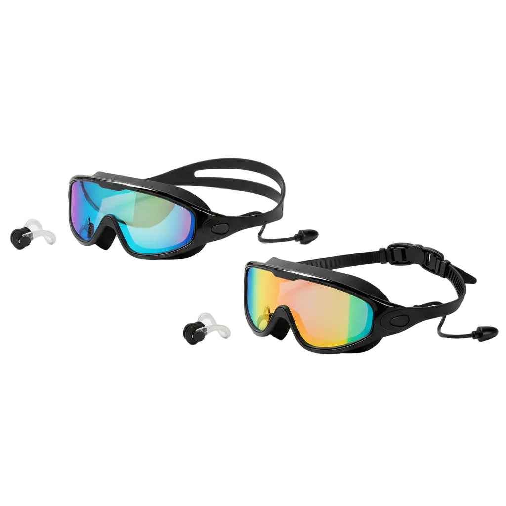 Adult Swim Goggles | Wide View, Anti-Fog & UV Protection with Earplugs & Nose Clip