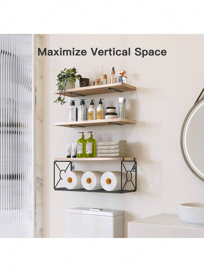 Bathroom Shelves Over Toilet - Wall Mounted Floating Shelves Toilet Paper Storage Small Farmhouse Decor Shelf 16 Inch.
