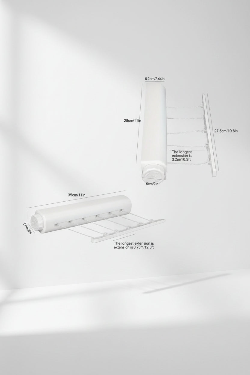 Retractable Wall Clothesline | Space-Saving 4-5 Rope Drying Rack with Towel Bar & Hooks